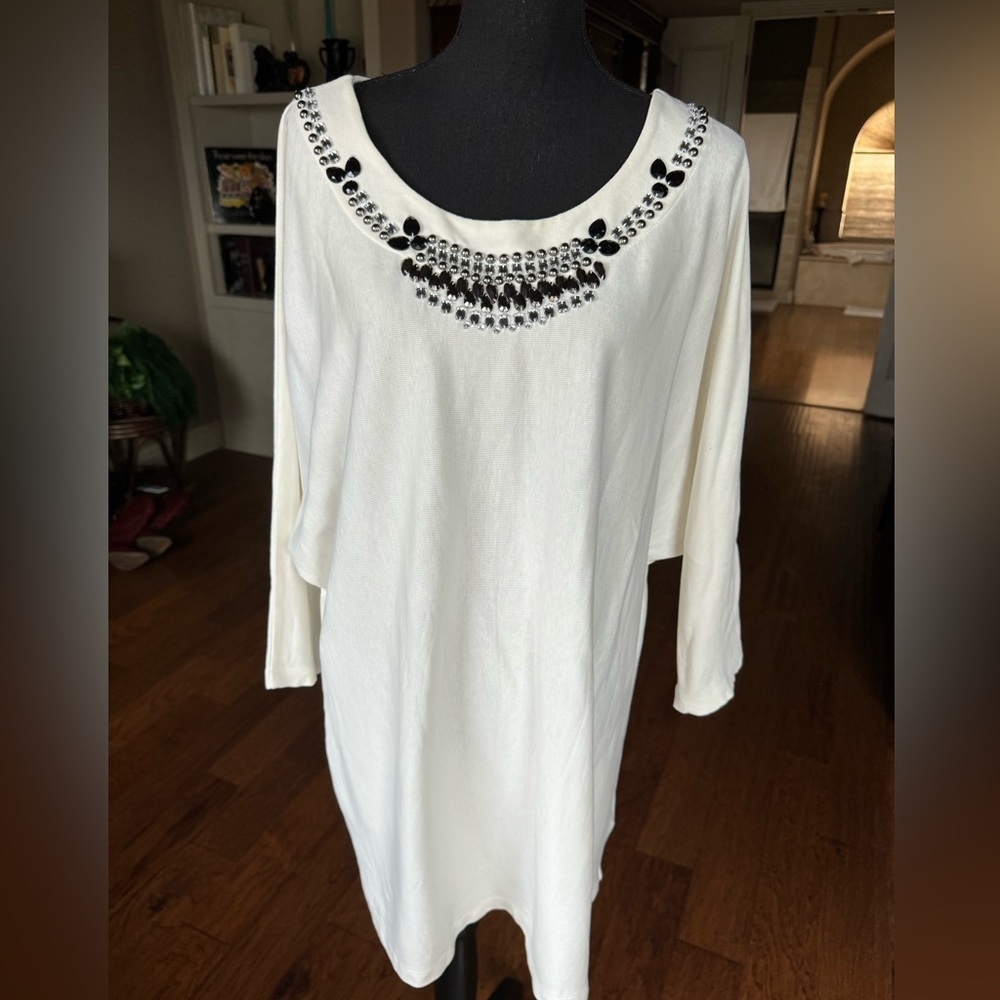 Rafaella Beige Beaded Top size 3X